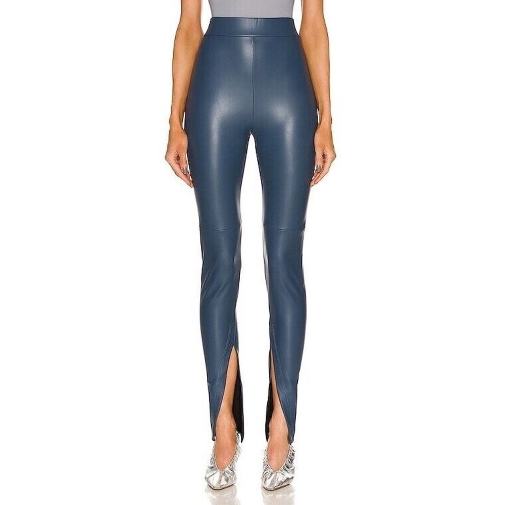 ALIX NYC Carlisle Pants Indigo Blue Faux Leather Front Slits - Picture 1 of 4